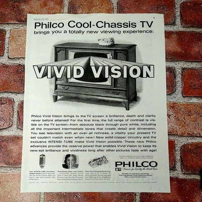 1961 Philco Cool Chassis TV Console VIVID VISION Television Vtg B&W PRINT AD