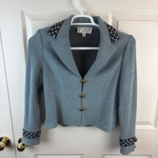 St. John Knit Blazer Blue Gold Buttons Size 4 Made in USA Women's Work Business