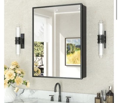 KeonJinn 24'' W x 36'' H Rectangular Black Metal Framed Sleek Medicine Cabinet