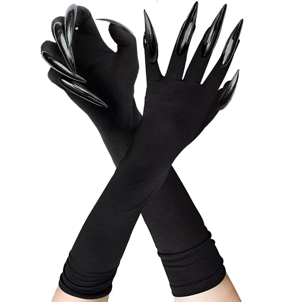 Disfraz de Halloween Pata Guantes Uñas Largas Negro Fiesta Guantes Garras de Gato Hola Foto 2 de 4