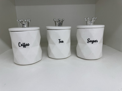 Canisters Tea Coffee Sugar Jar Air Tight Marble Effect Storage Set