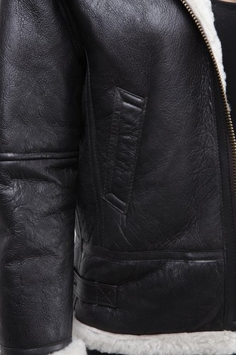 Womens Shearling Sheepskin Brown, Cream Fur 'Air force' Aviator Flying Jacket - Picture 8 of 9