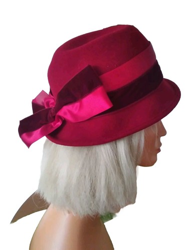 Societe Lachaize France Red Wool Hat With Ribbon Band.Size 22 - Picture 2 of 6