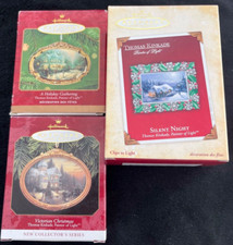 Set of 3 Hallmark Thomas Kinkade Painter of Light Christmas Ornaments Victorian