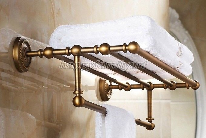 Antique Brass Towel Bar Rail Rack Holder Shelf Rod Bathroom Wall Mounted  yba087