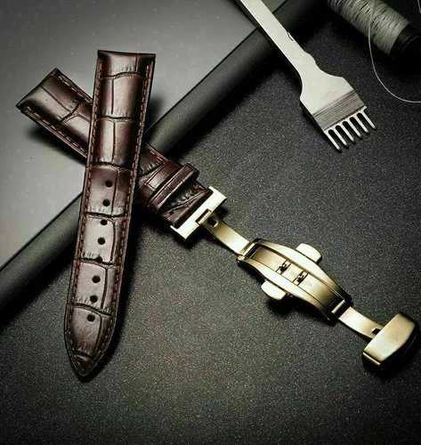 Genuine Butterfly Deployant Clasp Buckle+ Leather Watch Band Strap 19mm-24mm - Picture 4 of 11