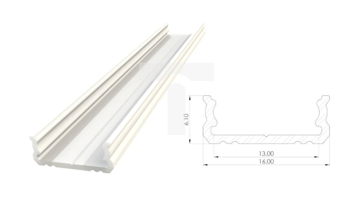 Surface-mounted ALU profile 6.1 mm, white lacquered, length 1000 mm, max  /T2UK