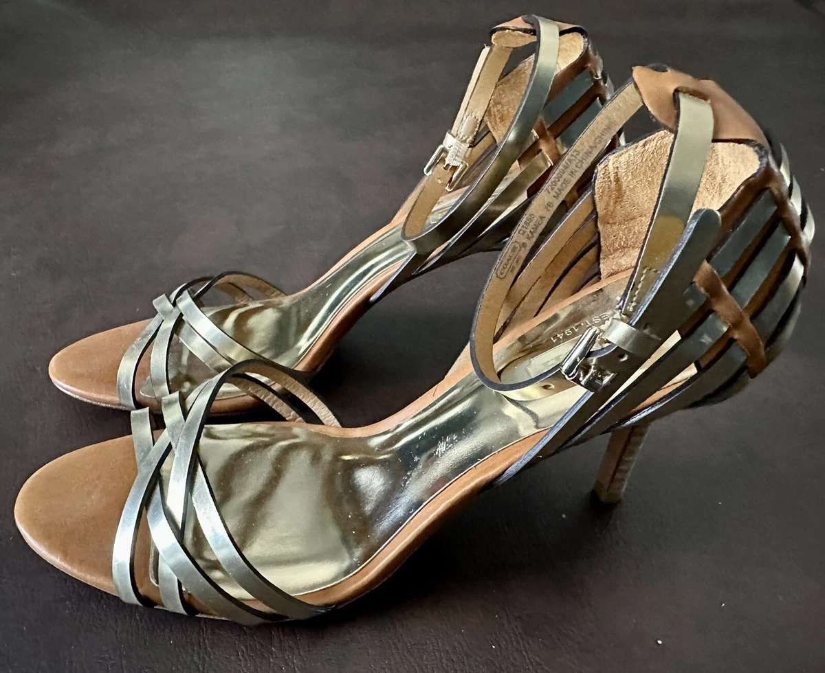 Coach Women s Gold Strappy High Heels Kamea Q1855 SIZE 7 B