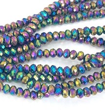 100 Peacock rainbow Glass Crystal Faceted Rondelle Beads 4x2mm Metallic