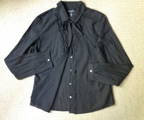 CLUB MONACO black sheer collared blouse ruffles & tie GREAT! Women’s M/L