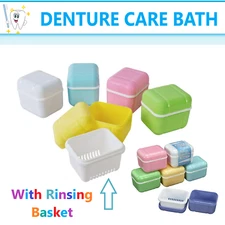Denture Care Retainer Box with Tray Case Cup Storage Denture with Rinsing Basket