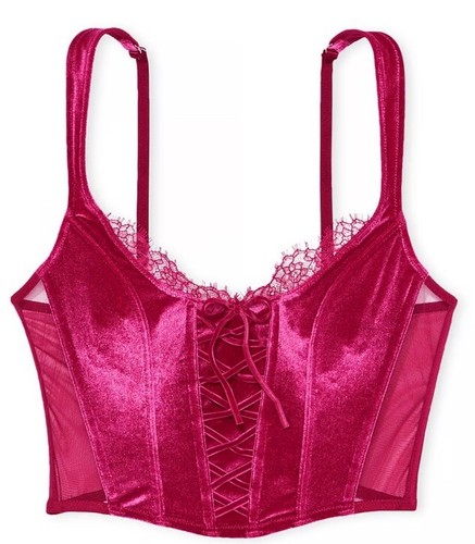 NEW! Victoria’s Secret Sexy Dream Angels Lace-Up VELVET Corset Red Claret XS - 第 1/10 張圖片