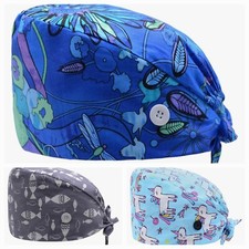 Scrub Working Cap w/ Button Upgrade Sweatband Adjustable Tie Back Unisex 3-Pack