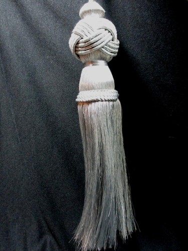 2 Silver Metallic Type Threads Tassels/Tiebacks/Drapery/Curtain - "Knot" Top - Picture 2 of 7