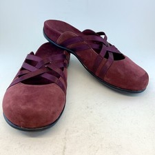Vionic Burgundy Wine Rest Claire Criss Cross Elastic Ribbon Mules, size 38 7