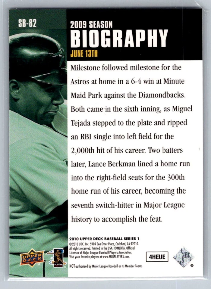 💎2010 Upper Deck Season Biography #SB-82 Miguel Tejada - Houston Astros💎 - Image 2 of 2