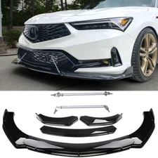 Glossing Black Front Bumper Lip Splitte + Strut Rods For 2023-2025 ACURA INTEGRA