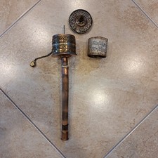 Vintage Tibetan Prayer Wheel Spinner & Scroll Buddhist Nepalese Copper Wood