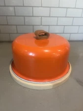 LSA International Enamel Wood Cheese Dome Orange 70s MCM