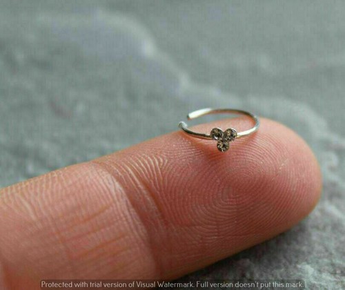 0.24Ct Diamond Nose Hoop Helix Ring Round Diamonds Nose Ring 14K White Gold Over - Picture 4 of 7