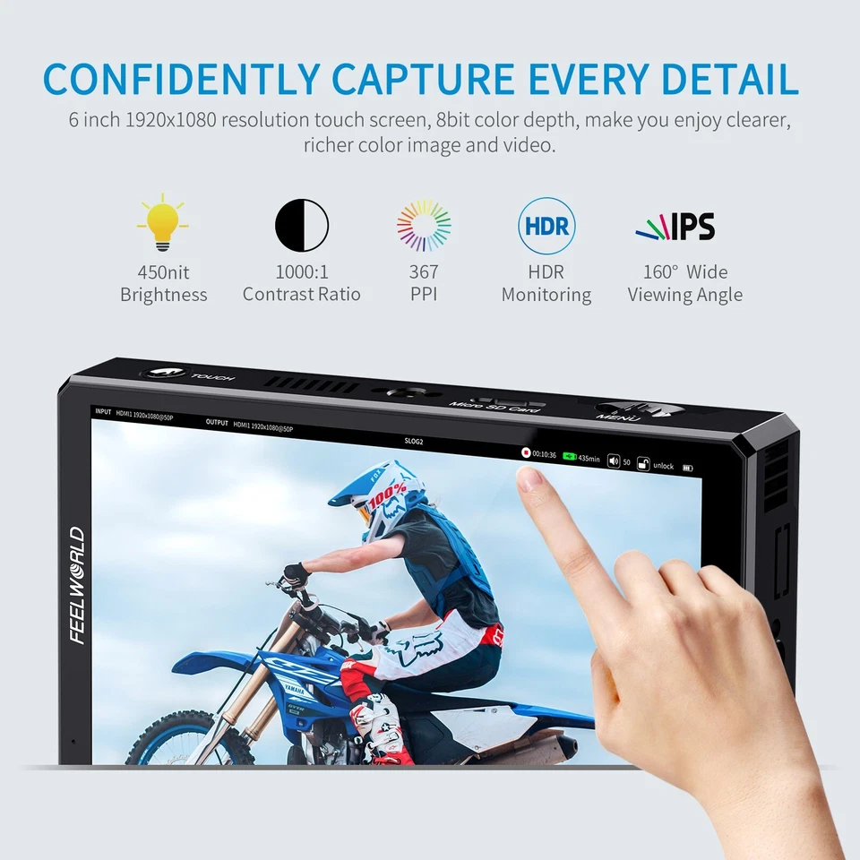 FEELWORLD CUT6 6 inch DSLR Recording Field Monitor Touch 4K HDMI USB2.0 Recorder - Image 4 of 4