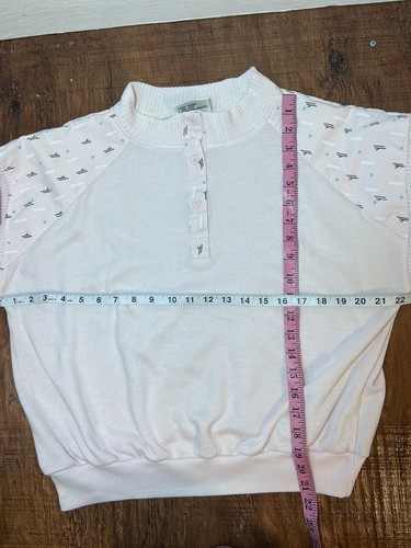 Vintage 80s powder Light pink Cotton knitted Quarter Zip Sweatshirt Size L - Picture 7 of 9
