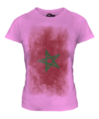 MOROCCO FADED FLAG LADIES T-SHIRT TEE TOP AMERRUK FOOTBALL MOROCCAN SHIRT