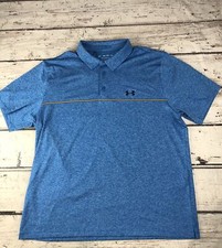 NWT Under Armour Loose Fit Playoff polo, mens XXL, blue, orange stripe UPF 40