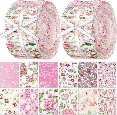 Vibrant 100 Pcs Pink Floral Quilting Strips - 2.56 Inch Crafting Essentials - Picture 3 of 8