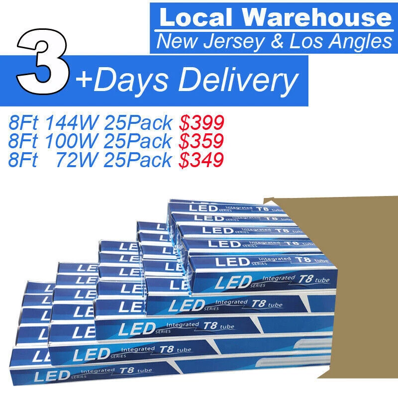 25 Pack 8 Foot LED Shop Lights 100W Fixture 8FT T8 8' LED Tube Light Bulbs 6500K - Image 3 of 4