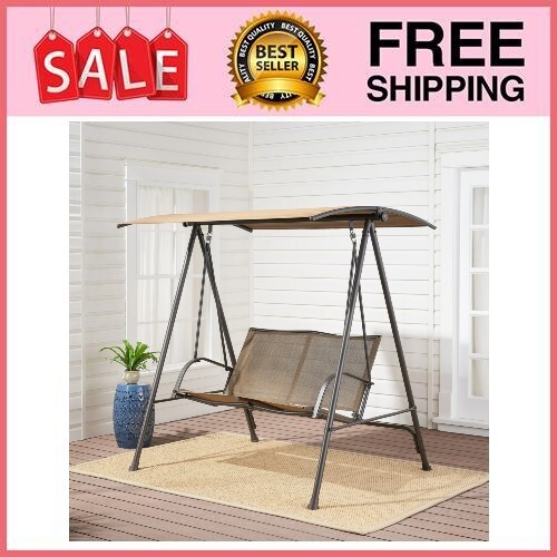 Mainstays Albany Lane 2-Seat Steel Canopy Porch Swing, Brown/Tan - Picture 1 of 8