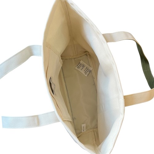 NWT Bloomingdale's Canvas Boat Tote Bag Ivory Green Straps Eco Reusable Purse - Picture 8 of 21