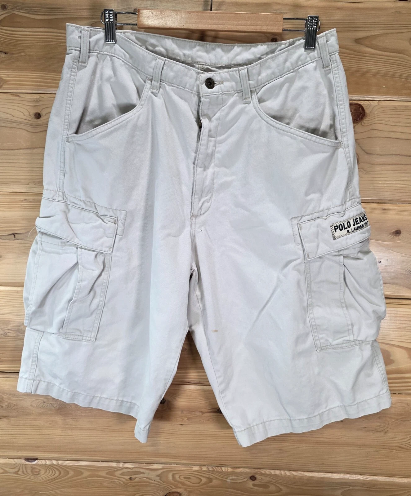 Y2K Polo Jeans Co Ralph Lauren Cargo Shorts Men 34 Stain Distress Skate Grunge
