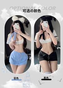 Sexy Lingerie Cosplay Sailor Uniform Zipper Mini Skirt Stewardess Student Dress