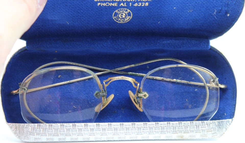 De colección Años 50 AO Borde de Alambre Gafas Ópticas Americanas Chapadas en Oro Ganchos para Orejas Foto 3 de 4