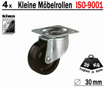 4x Möbelrollen Lenkrollen Stuhlrollen Hartbodenrollen Drehstuhlrollen 25 x 13mm