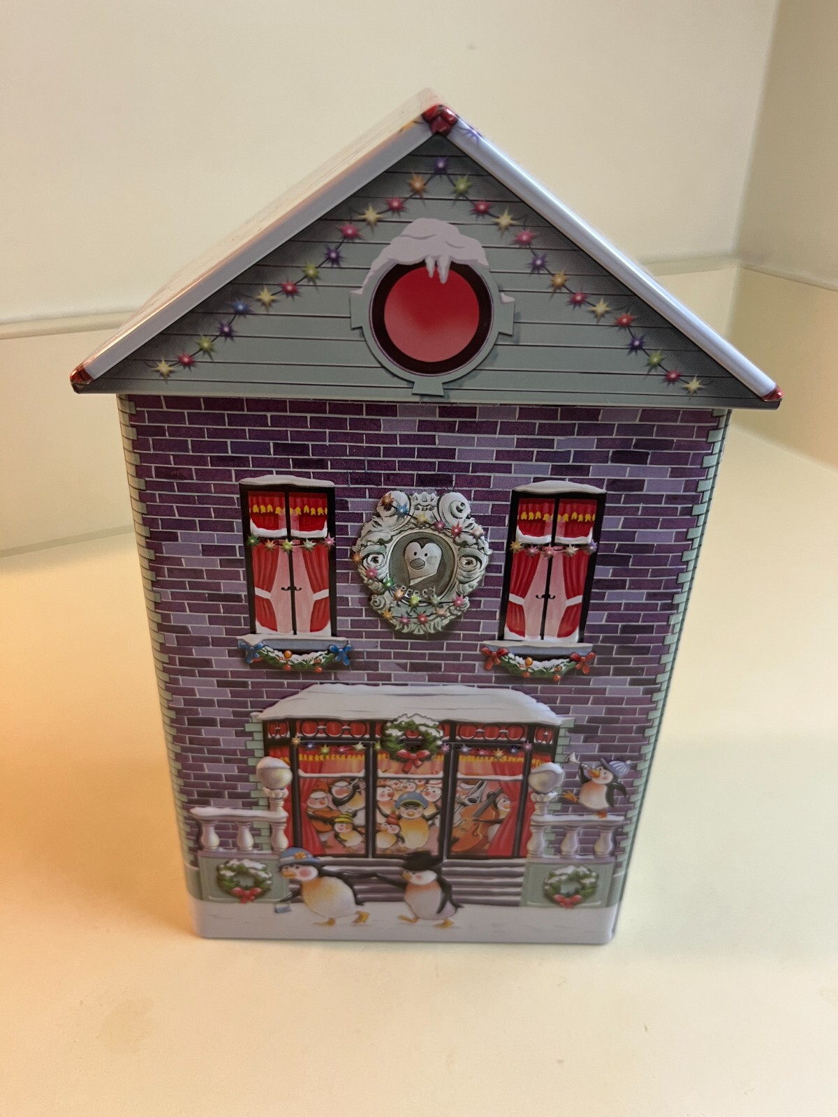 Harry London Christmas Village House Penguin Palace Tin Container
