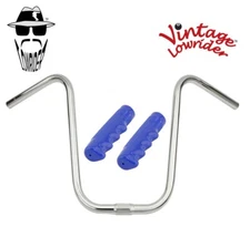 Vintage Lowrider 11" Chrome U Handlebar 25.4mm W/120mm Blue Lowrider Grips.