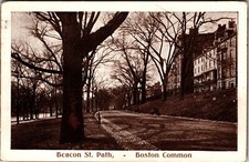 1909 Boston Massachusetts Beacon St. Path Boston Common Antique Postcard