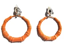 CLIP-ON HOOP EARRINGS BAMBOO HOOPS ASSORTED COLOR HOOP EARRINGS 2 INCH