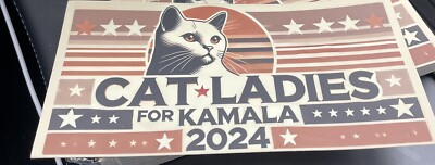 Cat Ladies for Kamala Harris Tim Walz 2024 Bumper Sticker 7.5  × 3.75  LARGE