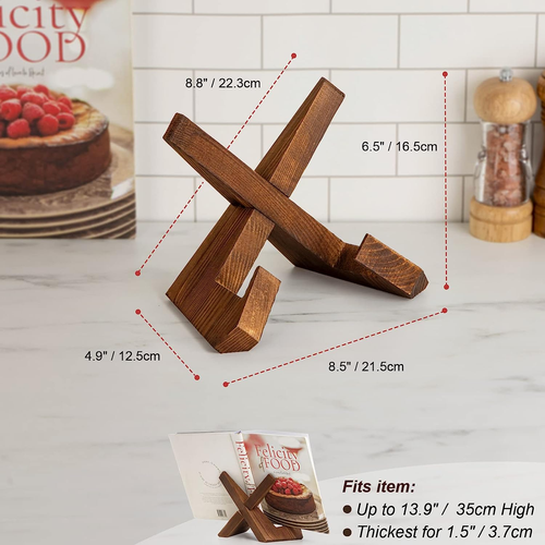 Cookbook Stand Wooden Recipe Book Holder Cook Book Stand for Kitchen Counter - Picture 6 of 13
