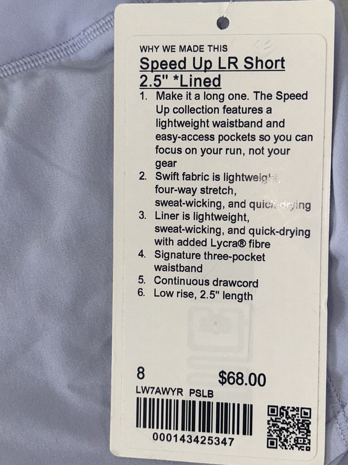 NWT🍋LULULEMON🍋SIZE 8🍋SPEED UP LR LINED 2.5”🍋POWDER BLUE🍋AUTHENTIC🍋SUMMER
