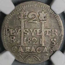1821 NGC VF 20 Caracas 2 Reales Venezuela Royalist Rare Silver Coin (21081904D)