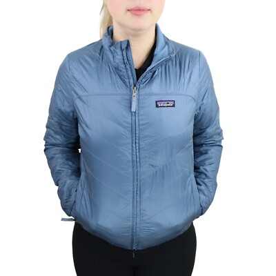 Patagonia Radalie Insulated Quilted Full Zip Bomber Jacket Coat Women Small Blue