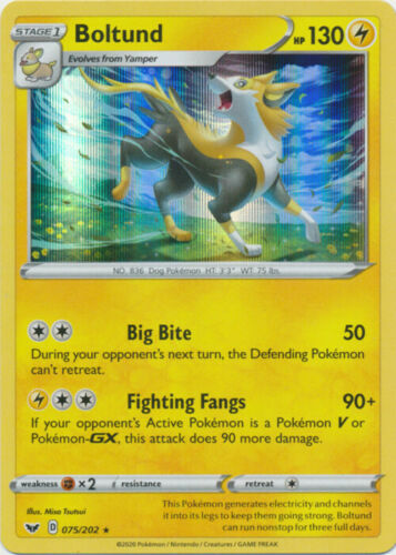 Boltund 075/202 Sword & Shield Base Set HOLO RARE PERFECT MINT! Pokemon - Picture 1 of 1