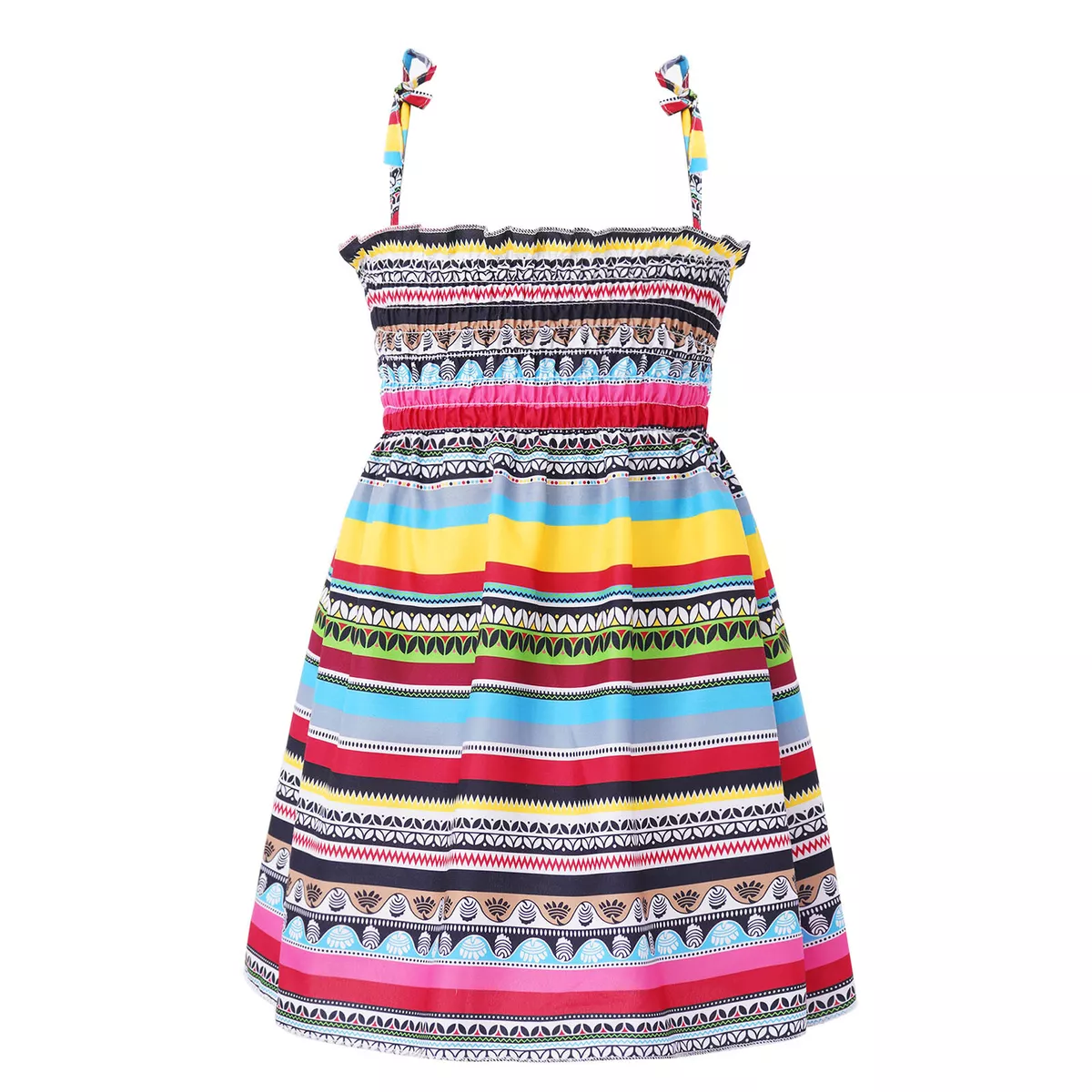 Girls Floral Bohemian Style Ruffle Strap Dress Holiday Seaside Playwear Sundress