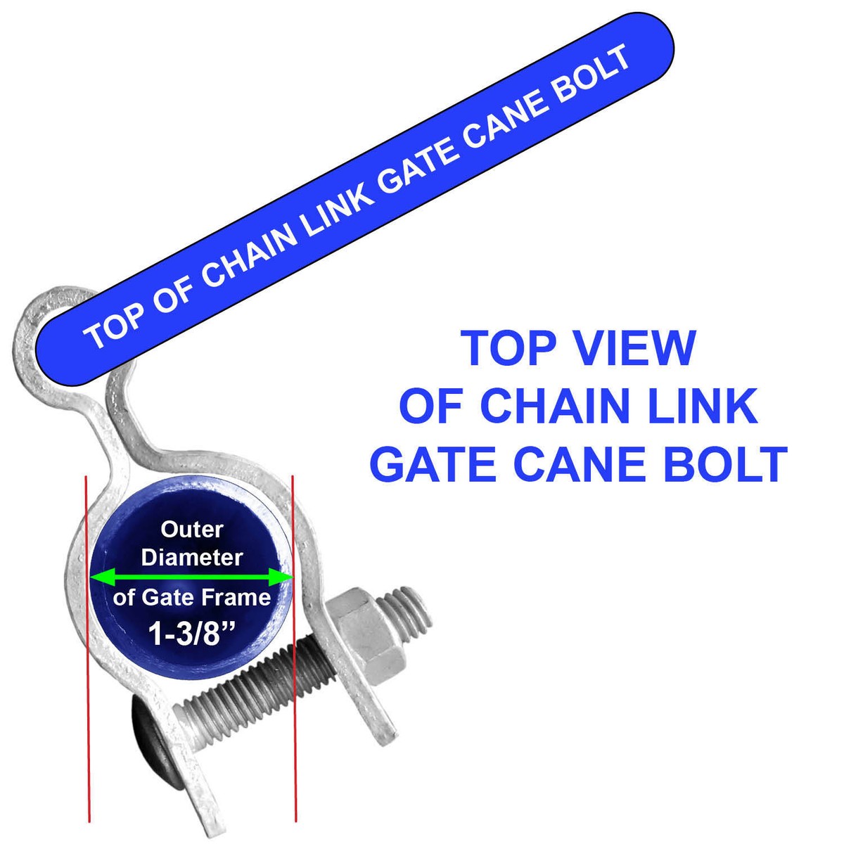 Chain Link Fence Gate Cane Bolt Drop Rod/Pin - Galvanized Steel For 1-3/8" Frames