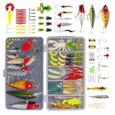 Fishing Tackle Kit 78Pcs with Soft Plastic Worms, Crankbaits, Spoons Jigs Lures