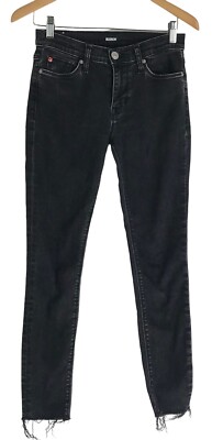 HUDSON Natalie Mid Rise Super Skinny Ankle Size 25 Black Raw Hem Jeans 